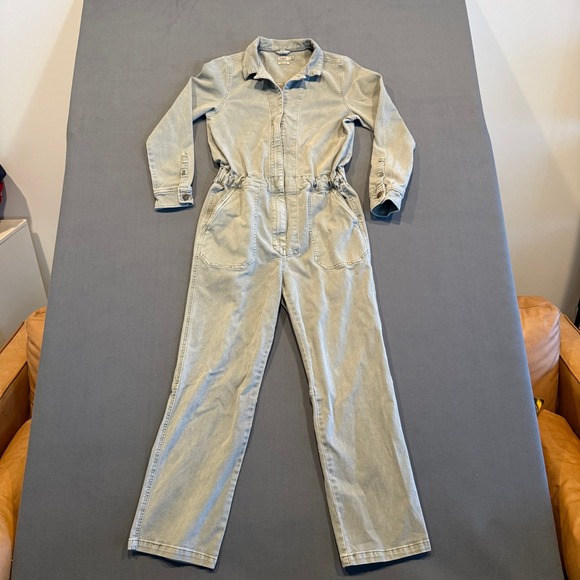 Faherty Pants - Faherty Women's Utility Jumpsuit M Sage Green Khaki Cinch Waist Long Sleeve